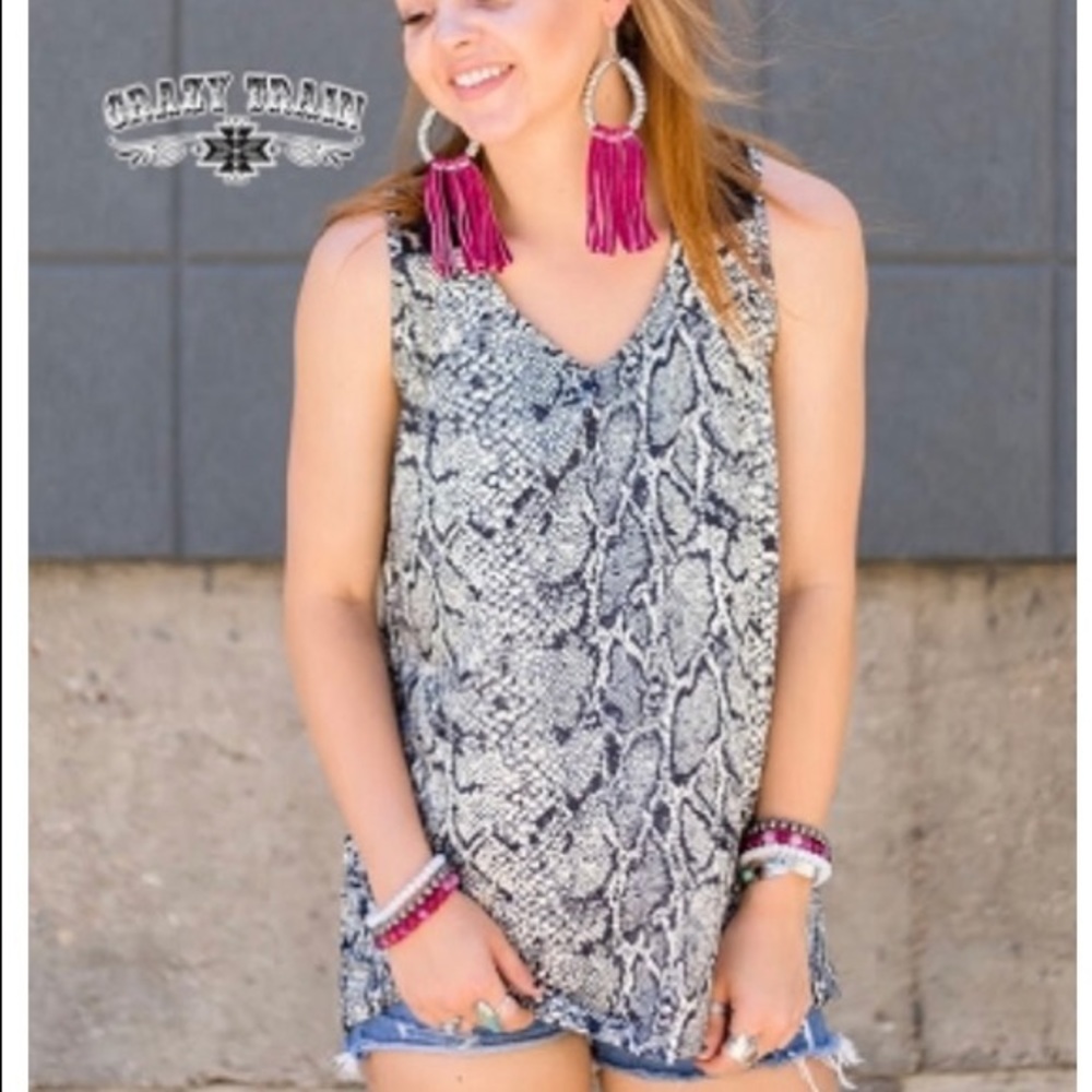 Black lace and snake skin print tank